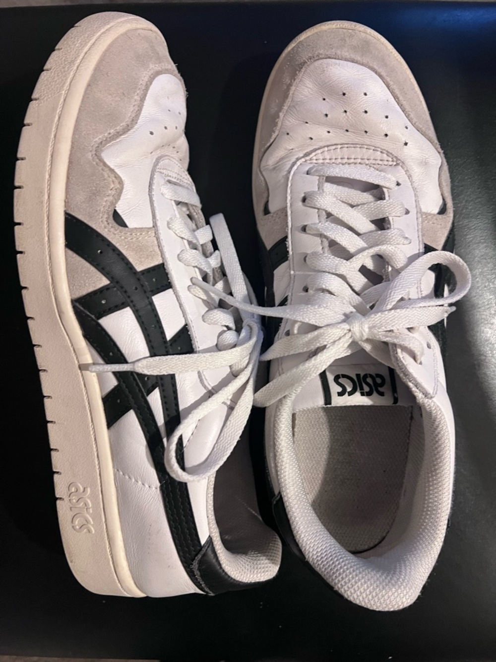 Asics White and Black Retro Court Sneakers